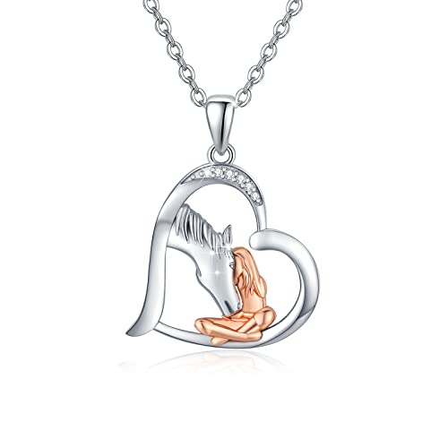 JFASHOP Pferde Mädchen Kette, Pferde Halskette 925 Silber Pferde Tier Anhänger Kette Damen Herz Pferd Schmuck Pferdeanhänger Muttertags Geschenke Weihnachts für Frauen Kinder Mutter Tochter von JFASHOP