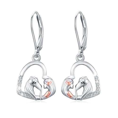 Ohrringe Creolen Mädchen,925 Silber Mädchen und Hund/Katze/Pferd Ohrringe Kreolen Katzen Schmuck Tier Katze Geschenke für Frauen Kinder Damen Katzenliebhaber (Pferd 2) von JFASHOP