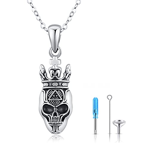 JFASHOP Schädel Kopf Urne Kette,Totenkopf Anhänger Urne für Erinnerungs Totenkopf Kreuz Haustier Asche Feuerbestattung Memorial Halskette S925 Sterling Silber Schmuck von JFASHOP