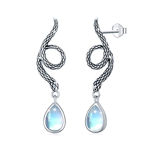 Schlangen Ohrringe 925 Sterling Silber Schlangen Mondstein Ringe Ohrringe Damen Ohrstecker Tier Ohrringe Mondstein Schmuck Muttertags Geschenke Valentinstag für Mädchen Herren (#5) von JFASHOP