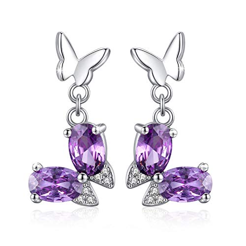 Schmetterlings Ohrstecker für Mädchen 925er Sterling Silber Hypoallergen Lila Schmetterling Baumelnde Ohrringe Schmetterling Schmuck Geschenk für Frauen Mädchen von JFASHOP