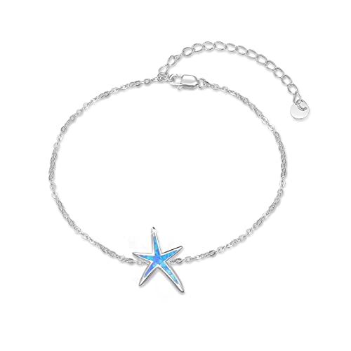 JFASHOP Seestern Armband 925 Sterling Silber Opal Strand Meer Seestern Armbänder Schmuck Geschenk für Frauen Mädchen (Blue) von JFASHOP
