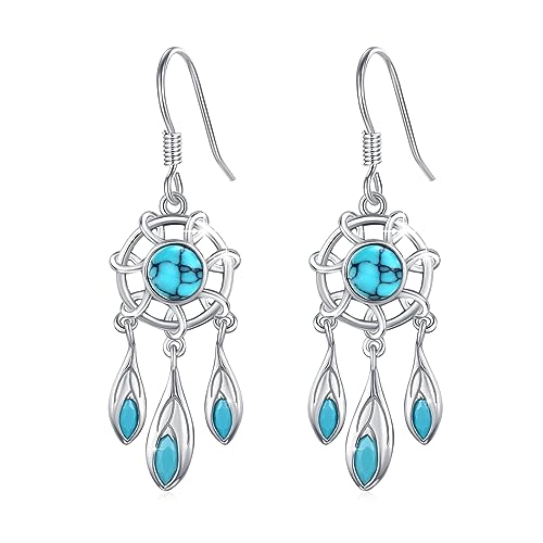 Traumfänger Ohrring 925 Sterling Silber Türkis Feder Ohrringe Boho Schmuck Geschenke Für Damen von JFASHOP