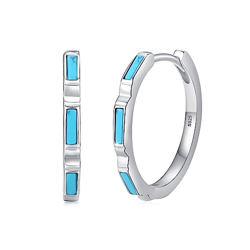 Türkis Kreis Ohrringe 925 Sterling Silber Inlay Türkis Kleine Creolen Kreis Huggie Hoop Ohrringe für Frauen Mädchen Geschenke Schmuck von JFASHOP