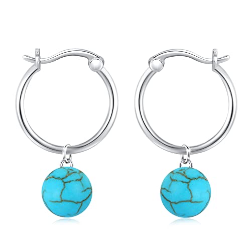 Türkis Ohrringe Creolen 925 Sterling Silber Türkis Ohrhänger für Damen Türkis Kugel Kleine Huggie Ohrringe Türkis Schmuck Geschenk Valentinstag für Mädchen Kinder von JFASHOP