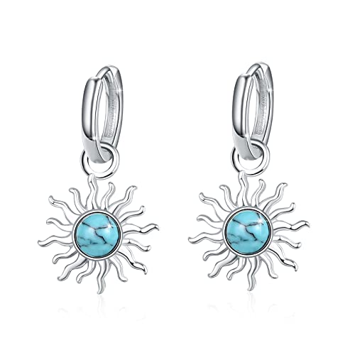 Türkis Sonne Ohrringe,925 Sterling Silber Türkisfarbenen Sonne Creolen Ohrring für Empfindliche Ohren Schmuck Geschenk für Frauen Mädchen (Türkis Sonne Ohrringe) von JFASHOP