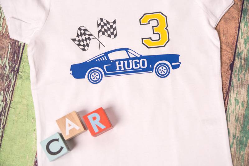 Geburtstagsshirt Auto Mit Zahl Und Name , Geburtstag Shirt Personalisierung von JFFotoart