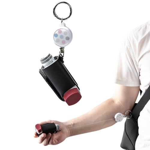 JFGLORIX Asthma-Inhalator-Halter, Schlüsselanhänger, einziehbarer Clip, PU-Leder, tragbare Reise-Halterung für Kinder und Erwachsene, Inhalator nicht im Lieferumfang enthalten (schwarz) von JFGLORIX