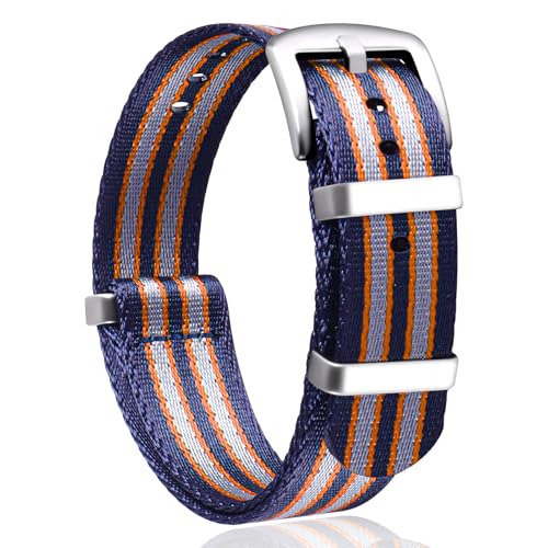 NATO Nylon Uhrenarmbänder Band G10 Premium Ballistic Multicolor Ersatzuhrenarmbänder, Größe 18mm 20mm 22mm 24mm, mit Silber Edelstahlschnalle Watch Strap für Männer Frauen (Blau Grau Orange, 24mm) NATO Nylon Uhrenarmbänder Band G10 Premium Ballistic Multicolor Ersatzuhrenarmbänder, Größe 18mm 20mm 22mm 24mm, mit Silber Edelstahlschnalle Watch Strap für Männer Frauen (Blau Grau Orange, 24mm) von JFMANMSDS