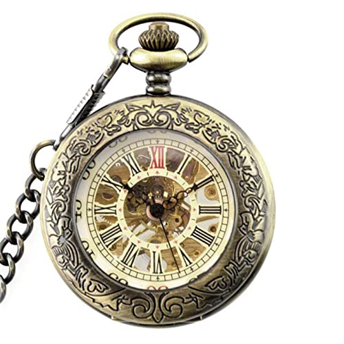 JFNHUTL Taschenuhr, Antike mechanische Taschenuhr aus Bronze für Herren, Skelett-Lupen, römische Ziffern, Taschenuhr mit Kette + Box JFNHUTL Taschenuhr, Antike mechanische Taschenuhr aus Bronze für Herren, Skelett-Lupen, römische Ziffern, Taschenuhr mit Kette + Box von JFNHUTL