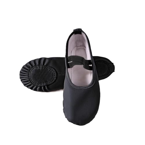 BDXMKS Ballettschuhe Frauen Ballett Hausschuhe for Frau Danseuse PU Leder Professionelle Tänzer for Mädchen Kinder Weiche Sohle Kinder Kleinkind Tanzschuhe(Black Elastic Split,39) von JFNKLFG