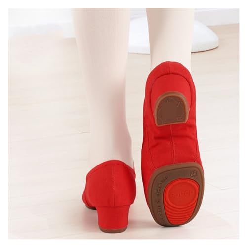 BDXMKS Ballettschuhe Frauen Ballettschuhe Mädchen Kinder Ballett Tanzschuhe Weiche Sohle Low Heels Jazz Tanzschuhe Rosa/Schwarz Frauen Übungsschuhe(Upgrade-Red,Size 35) von JFNKLFG