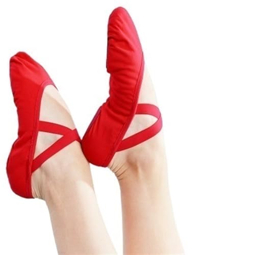 BDXMKS Ballettschuhe Frauen Ballettschuhe Tanz Erwachsene Kinder Ballett Hausschuhe Weiche Sohle Professionelle Leinwand Tanztraining Schuhe For Ballett(Red,29) von JFNKLFG