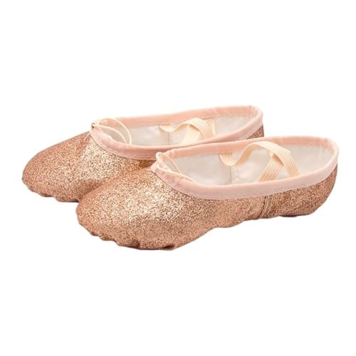 BDXMKS Ballettschuhe Glitzernde Ballett-Tanzschuhe, Yoga-Gymnastik, Flache Hausschuhe, Rosa, Blau, Rose, Rot, Farben, Ballett-Tanzschuhe For Mädchen, Kinder, Frauen, Lehrer(Gold,30) von JFNKLFG