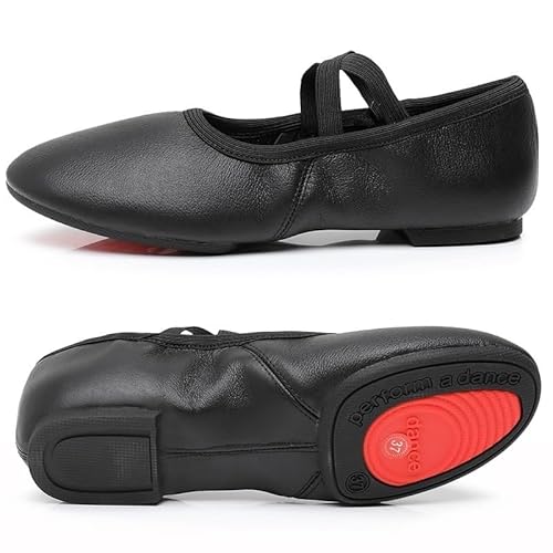 BDXMKS Ballettschuhe Jazz-Tanzschuhe aus echtem Leder, hellbraun, schwarz, rutschfeste Sohle, for Erwachsene, Tanz-Turnschuhe for Mädchen und Frauen(Black Rubber sole,38) von JFNKLFG