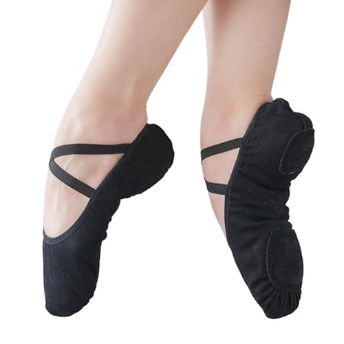 BDXMKS Ballettschuhe Kinder Erwachsene Ballettschuhe Stretch Stoff Geteilte Sohle Frauen Ballett Hausschuhe Rosa Schwarz Mädchen Tanzschuhe Bequeme Gym Yoga Schuhe(Black,30) von JFNKLFG