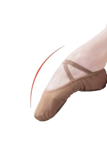 BDXMKS Ballettschuhe Kinder Erwachsene Ballettschuhe Stretch Stoff Geteilte Sohle Frauen Ballett Hausschuhe Rosa Schwarz Mädchen Tanzschuhe Bequeme Gym Yoga Schuhe(Tan,40) von JFNKLFG
