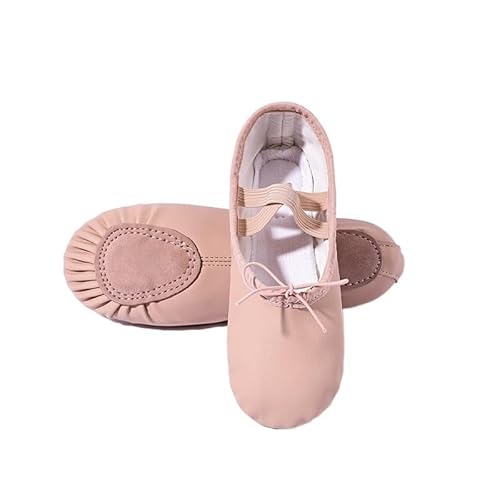 BDXMKS Ballettschuhe Kinder Gymnastik Tanzschuhe Mädchen Weiche Sohle Erwachsene Volkstanz Anfänger PU Leder Rosa Ballett Training Schuhe for Frauen(Lace Up Split Sole,31) von JFNKLFG