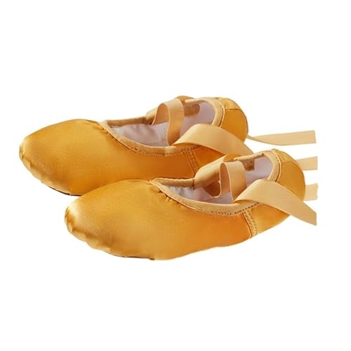 BDXMKS Ballettschuhe Mädchen Ballerina Ballettschuhe Rosa Nude Damen Satin Professionelle Ballettschuhe For Tanzen(Gold,7.5) von JFNKLFG