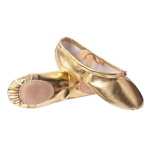 BDXMKS Ballettschuhe Mädchen Ballettschuhe Gold Silber Weiche Sohle Ballett Tanz Hausschuhe Kinder Üben Ballerina Schuhe Frau Gymnastik(Gold 1,39) von JFNKLFG
