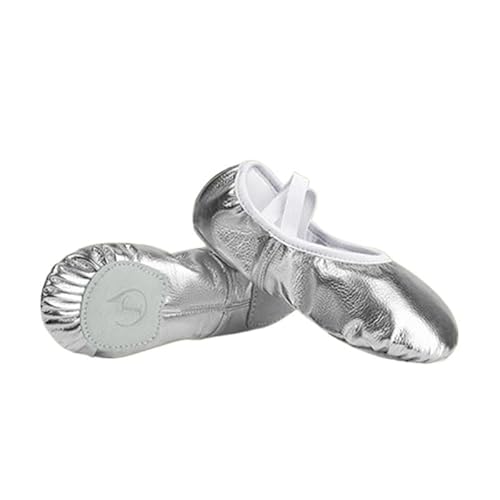 BDXMKS Ballettschuhe Mädchen Ballettschuhe Gold Silber Weiche Sohle Ballett Tanz Hausschuhe Kinder Üben Ballerina Schuhe Frau Gymnastik(Silver 2,45) von JFNKLFG