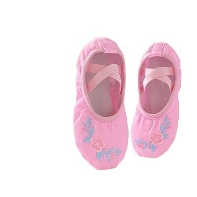 BDXMKS Ballettschuhe Mädchen Ballettschuhe Sticken Kinder Tanz Hausschuhe Geteilte Sohle Gymnastik Tanzschuhe Rosa Klassische Tanzschuhe(Pink-2,27) von JFNKLFG