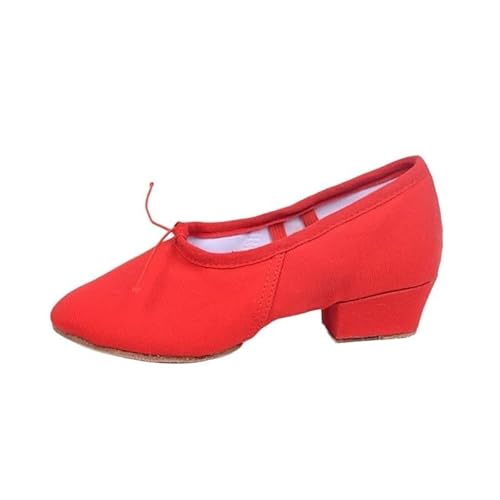 BDXMKS Ballettschuhe Qualität Tanzen Schuhe for Frauen Mittleren Absatz Leder Mädchen Frauen Ballett Tanz Schuhe Bauch Yoga Tanz Schuhe Lehrer Schuhe(Canvas Red,13.5) von JFNKLFG