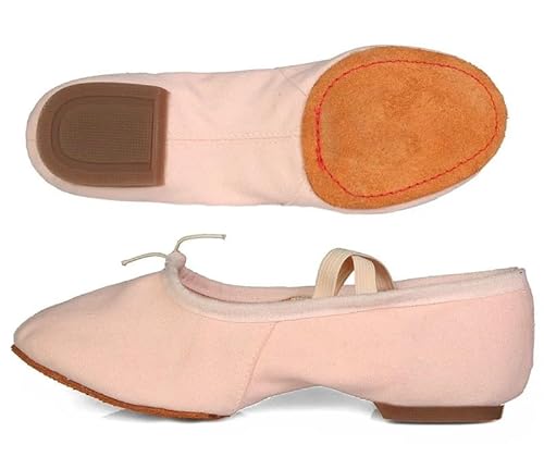 BDXMKS Ballettschuhe Tuch Natürliche Leder Ballett Tanz Schuhe For Frauen Mittleren Ferse Weiche Jazz Salsa Tanzen Schuhe Turnschuhe For Mädchen Yoga Schuhe(1cm Heel cloth pink,4.5) von JFNKLFG