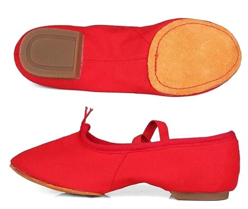 BDXMKS Ballettschuhe Tuch Natürliche Leder Ballett Tanz Schuhe For Frauen Mittleren Ferse Weiche Jazz Salsa Tanzen Schuhe Turnschuhe For Mädchen Yoga Schuhe(1cm Heel cloth red,6) von JFNKLFG