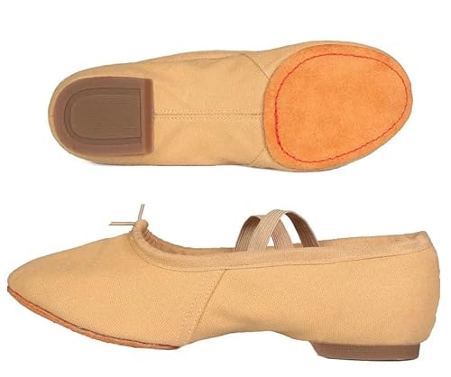 BDXMKS Ballettschuhe Tuch Natürliche Leder Ballett Tanz Schuhe For Frauen Mittleren Ferse Weiche Jazz Salsa Tanzen Schuhe Turnschuhe For Mädchen Yoga Schuhe(1cm Heel cloth toast,4.5) von JFNKLFG