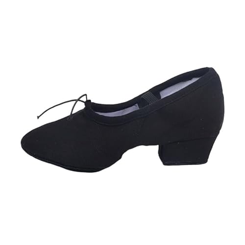 Ballettschuhe Qualität Tanzen Schuhe for Frauen Mittleren Absatz Leder Mädchen Frauen Ballett Tanz Schuhe Bauch Yoga Tanz Schuhe Lehrer Schuhe(Canvas Black,5.5) von JFNKLFG