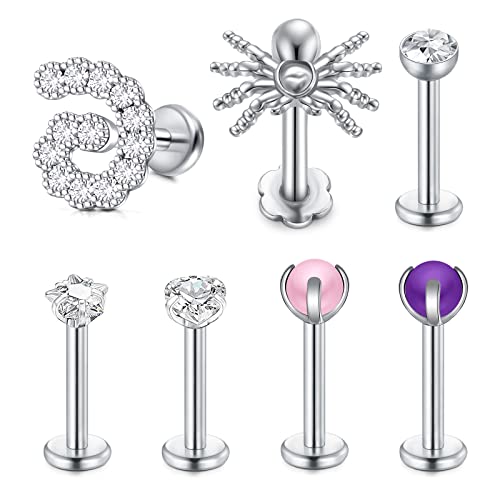 JFORYOU 16G Helix Tragus Ohrringe Piercing Spinne Lippenringe labret Studs Chirurgischer Stahl Cartilage Piercing schmuck für Frauen Männer von JFORYOU