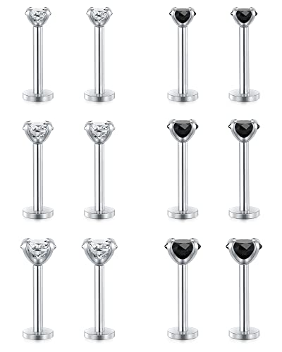 JFORYOU 16G Lippenpiercing Stecker Innengewinde CZ Chirurgenstahl Tragus Helix Knorpel Ohrringe Labret Ohrstecker Piercing Schmuck für Damen Herren-10 MM Stablänge von JFORYOU