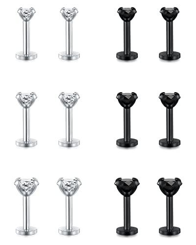 JFORYOU 16G Lippenpiercing Stecker Innengewinde CZ Chirurgenstahl Tragus Helix Knorpel Ohrringe Labret Ohrstecker Piercing Schmuck für Damen Herren-6 MM Stablänge von JFORYOU