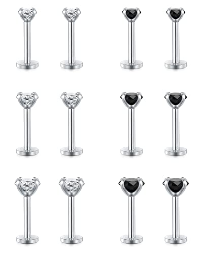 JFORYOU 16G Lippenpiercing Stecker Innengewinde CZ Chirurgenstahl Tragus Helix Knorpel Ohrringe Labret Ohrstecker Piercing Schmuck für Damen Herren-8 MM Stablänge von JFORYOU