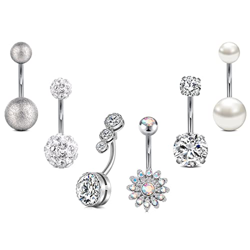 JFORYOU Bauchnabelpiercing 6 Stück CZ Glänzend Bauch Nabel Piercing Ring Chirurgenstahl Bauchnabelpiercing für Frauen von JFORYOU