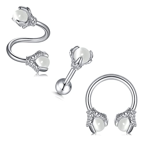 JFORYOU Drachenklaue mit synthetischem Edelstein Helix Knorpel Tragus Daith Forward Helix Ohrringe Piercing Schmuck für Frauen und Männer von JFORYOU