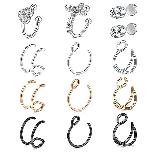 JFORYOU Fake Nasenpiercing Fake Nasenring Setzen Fake Septum Nose Ring Magnet Stud Nose Cuffs Edelstahl Nase Ohr Lippe Non Pierced Schmuck Fake Nasen piercing für Frauen Männer von JFORYOU