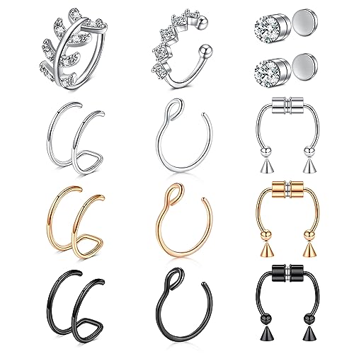 JFORYOU Fake Nasenpiercing Fake Nasenring Setzen Fake Septum Nose Ring Magnet Stud Nose Cuffs Edelstahl Nase Ohr Lippe Non Pierced Schmuck Fake Nasen piercing für Frauen Männer von JFORYOU