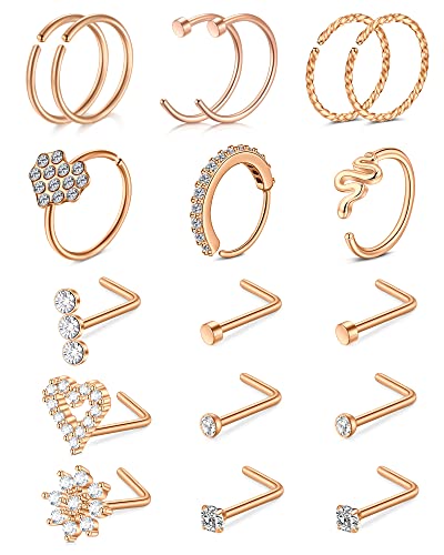 JFORYOU Nasenpiercing Stecker Nasenringe 20G Ohrstecker Chirurgenstahl L Form Nasenstecker für Frauen CZ Herz Mond Schmetterling Herz Schlange Nasenpiercings Schmuck von JFORYOU