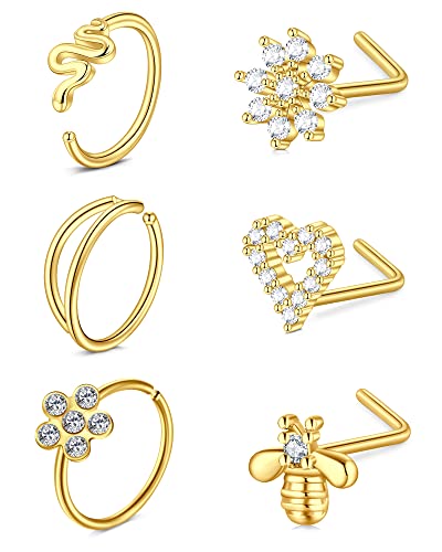 JFORYOU Nasenringe und Nasenstecker 20G Nasenpiercing Zartes und trendiges Design CZ Schmetterling Blume und Herz L-förmig Chirurgenstahl Nasen Schmuck Frauen von JFORYOU