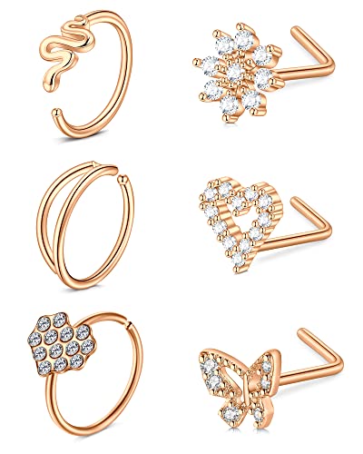 JFORYOU Nasenringe und Nasenstecker 20G Nasenpiercing Zartes und trendiges Design CZ Schmetterling Blume und Herz L-förmig Chirurgenstahl Nasen Schmuck Frauen von JFORYOU