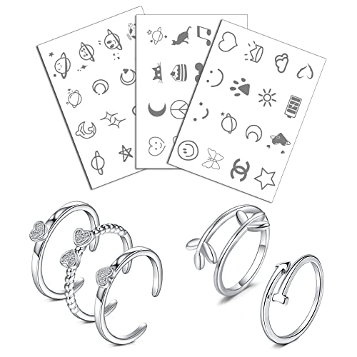 JFORYOU Offenen Verstellbar Zehenring und klein Tattoo Aufkleber Einstellbar Strand Fußkettchen Fußschmuck Set für Frauen Mädchen von JFORYOU