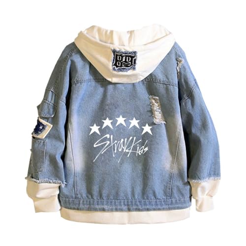 JFSKFOU Stray Kinder-Jeansjacken, Damen, Herren, Hoodies, Harajuku, Streetwear für Paare, Kapuzenmantel, Tops (Denim 4, M), Denim4, M von JFSKFOU