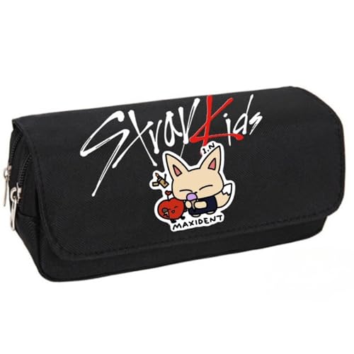 JFSKFOU Straykids Federmäppchen Große Kapazität Doppelschicht Federmäppchen Büro Schreibwaren Organizer Supplies Federmäppchen für Mädchen Jungen, Schwarz 4, Freizeit von JFSKFOU