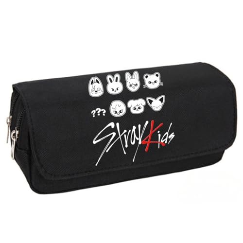 JFSKFOU Straykids Federmäppchen Große Kapazität Doppelschicht Federmäppchen Büro Schreibwaren Organizer Supplies Federmäppchen für Mädchen Jungen, schwarz 2, Freizeit von JFSKFOU