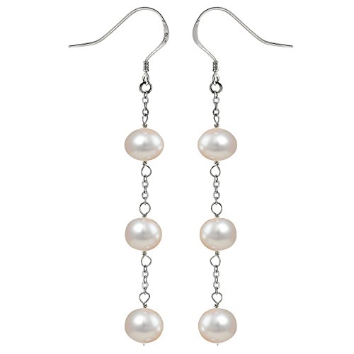 JFUME Damen Perlenohrringe Hängend Ohrringe Weiß Süßwasserperlen mit 925 Silber Haken Ohrhänger für Frauen Hochzeit Geburtstag Geschenk mit Schmucketui von JFUME