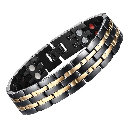 JFUME Magnetische Armbänder für Männer 18K Goldplattierung und PVD-Schwarzer Edelstahl mit Link-Entfernungswerkzeug 8,5 "verstellbar von JFUME