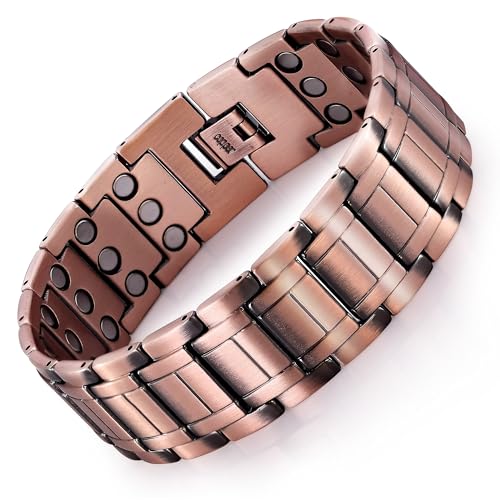 JFUME Kupfer Magnetarmband, 3X Stärke Magnetarmbänder mit verstärkten Magneten, verbreitertes reines Kupferdesign, 8,7" einstellbar mit Größenwerkzeug, Magnetschmuck Geschenk für Männer von JFUME