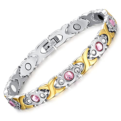 JFUME Magnetische Armband für Frauen Kristall 18k Vergoldung Schmuck Frauen Armbänder mit Link entfernen Werkzeug einstellbar 8,5" von JFUME